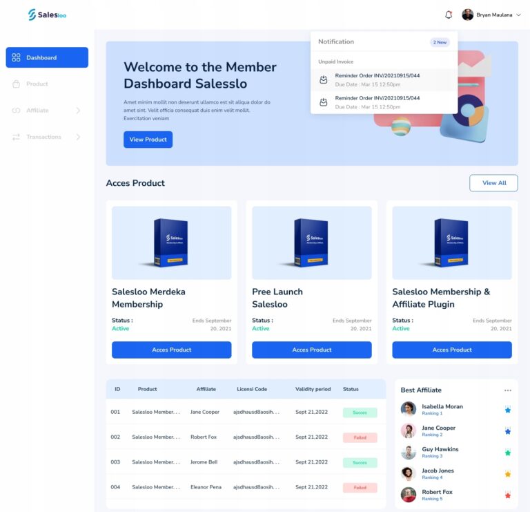 Salesloo [stworzenie witryny członkowskiej]