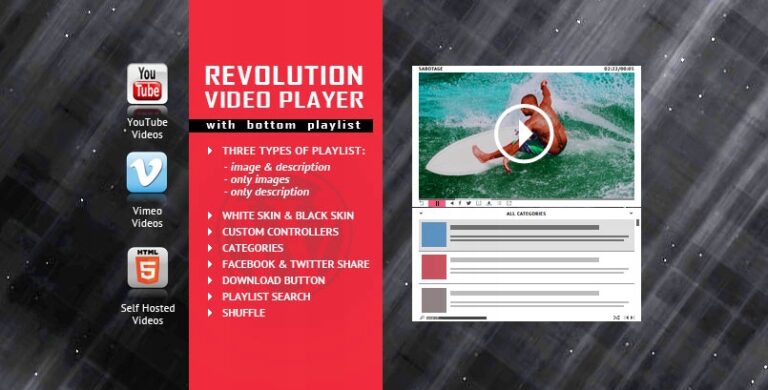 Revolution Video Player YouTube Vimeo Self-Hosted